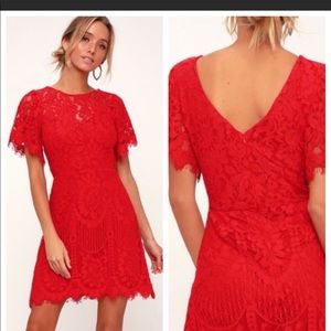 Lulus Pearson Red Short Sleeve lace dress